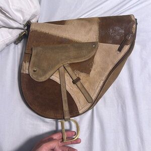 RARE - Christian Dior Vintage Saddle Messenger Bag Pony Hair and Suede Large